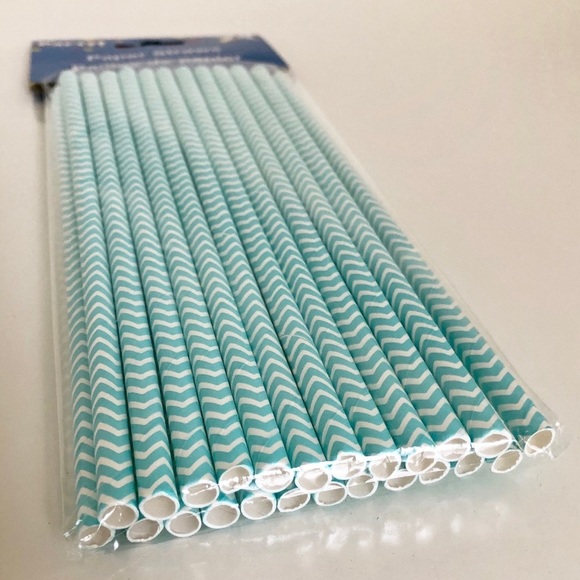 Teal and White Paper Straws Pack of 24 - Picture 3 of 5